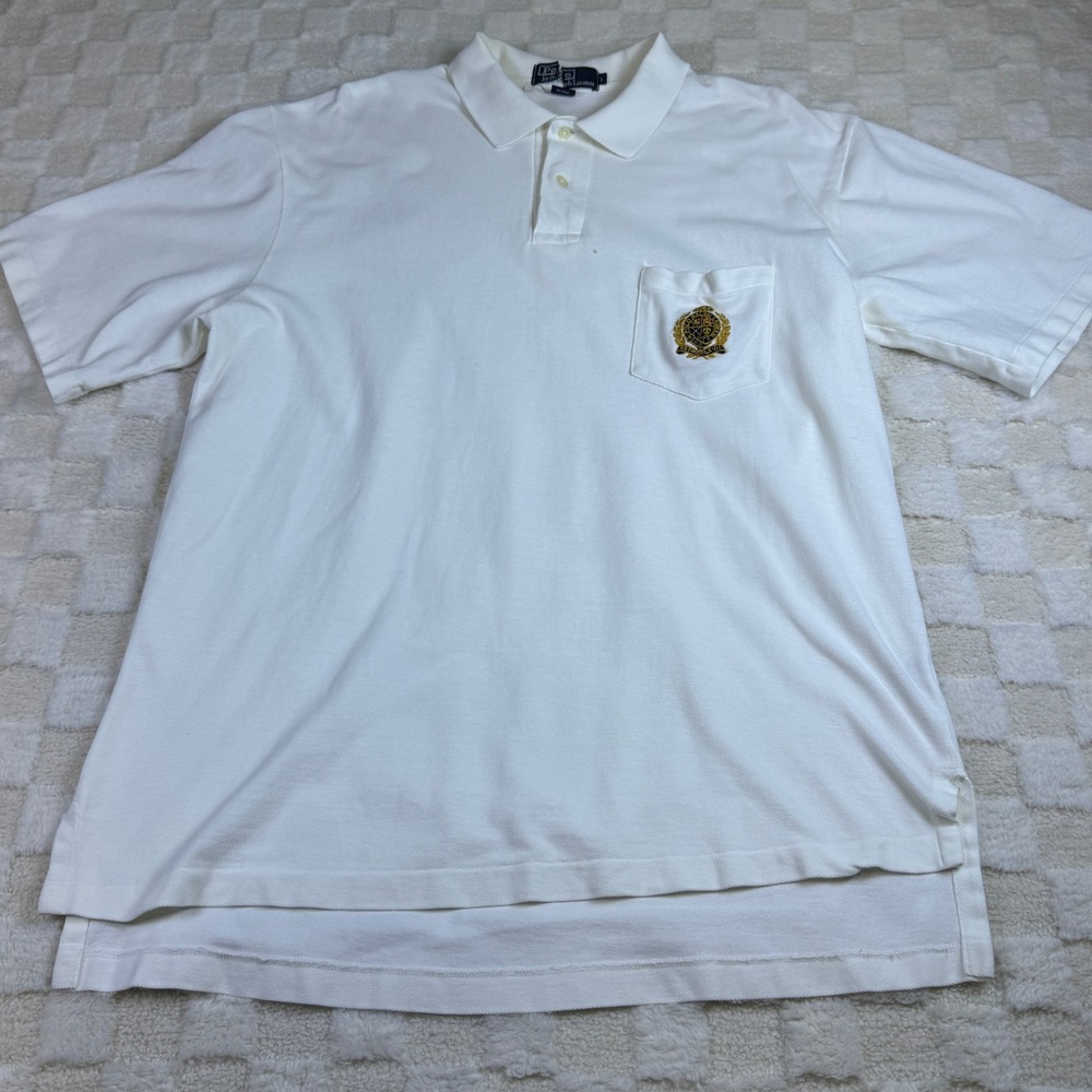 Vintage Polo Ralph Lauren Crest Pocket Polo Shirt White Mens Large Made in USA